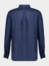 120% Lino Navy Blue Linen Long-Sleeved Shirt