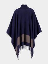 Ferragamo Navy Blue Fringed Wool Cape
