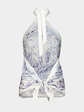 Ferragamo Blue Voyage Print Silk Halter Top