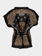 Ferragamo Black and Clay Arabesque Silk Poncho