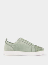 Christian Louboutin Louis Junior Spikes Sneakers in Haiiro Green Veau Velours