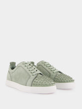 Christian Louboutin Louis Junior Spikes Sneakers in Haiiro Green Veau Velours