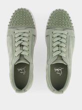Christian Louboutin Louis Junior Spikes Sneakers in Haiiro Green Veau Velours