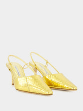Manolo Blahnik Touki Gold Elaphe Leather Slingback Pumps