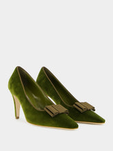 Manolo Blahnik Readorhi Dark Green Velvet Bow Pumps