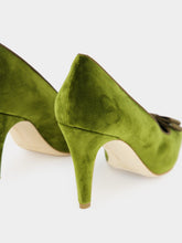 Manolo Blahnik Readorhi Dark Green Velvet Bow Pumps