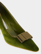 Manolo Blahnik Readorhi Dark Green Velvet Bow Pumps