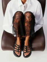 Christian Louboutin Pyra Hallulila Black Waxed Calf Leather Rope Mules