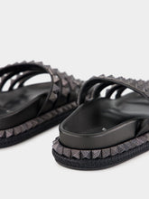 Christian Louboutin Pyra Hallulila Black Waxed Calf Leather Rope Mules