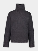 Courrèges Black Grey Zipped Mockneck Merino Wool Jumper
