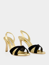 Manolo Blahnik Gold and Black Velvet Slingback Sandals
