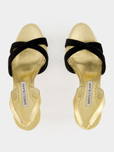 Manolo Blahnik Gold and Black Velvet Slingback Sandals