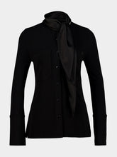 Courrèges Black Satin Scarf Collar Jersey Shirt