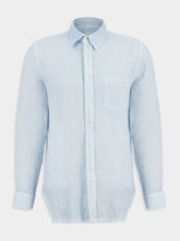 120% Lino Sea Soft Blue Linen Shirt with Pocket