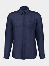 120% Lino Navy Blue Faded Linen Long-Sleeve Shirt