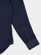 120% Lino Navy Blue Faded Linen Long-Sleeve Shirt