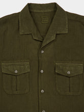 120% Lino Military Green Long-Sleeve Linen Shirt with Front Pockets