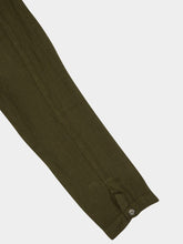 120% Lino Military Green Long-Sleeve Linen Shirt with Front Pockets