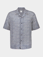120% Lino Washed Blue Print Linen Short-Sleeve Shirt