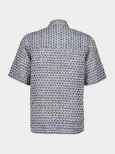 120% Lino Washed Blue Print Linen Short-Sleeve Shirt