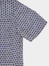120% Lino Washed Blue Print Linen Short-Sleeve Shirt