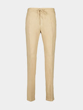 120% Lino Almond Casual Fit Drawstring Linen Pants