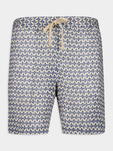 120% Lino Washed Blue Print Bermuda Linen Shorts