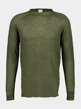 120% Lino Olive Soft Fade Linen Long Sleeve Sweater