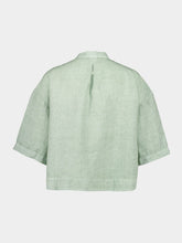 120% Lino Pistache Soft Fade Cropped Short Sleeve Shirt