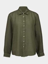 120% Lino Military Green Linen Button-Up Shirt