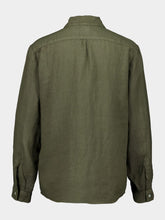 120% Lino Military Green Linen Button-Up Shirt