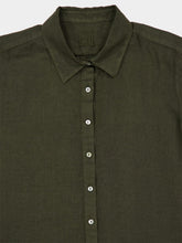 120% Lino Military Green Linen Button-Up Shirt