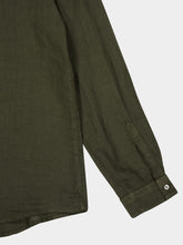 120% Lino Military Green Linen Button-Up Shirt