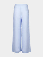 120% Lino Aquatic Blue Wide-Leg Linen Pants