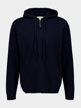 120% Lino Navy Blue Wool Zip-Up Sweatshirt