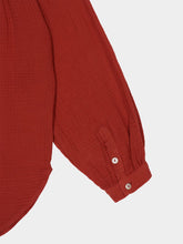 120% Lino Burnt Red Cotton Long-Sleeved Blouse