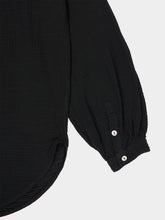 120% Lino Black Cotton Long-Sleeved Blouse