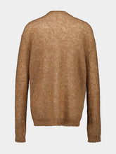 120% Lino Brown Wool-Blend Maglia Donna Sheer V-Neck Top