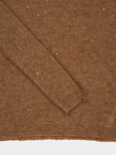 120% Lino Brown Wool-Blend Maglia Donna Sheer V-Neck Top