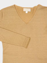 120% Lino Caramel Beige Cashmere V-Neck Sweater