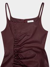 Rabanne Red Wine Draped Leather Midi Dress with Snap Closures