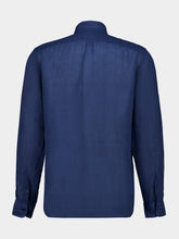 120% Lino Navy Blue Linen Long-Sleeved Shirt