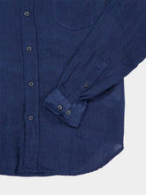 120% Lino Navy Blue Linen Long-Sleeved Shirt