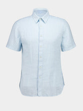 120% Lino Baby Blue Short-Sleeve Regular Fit Linen Shirt