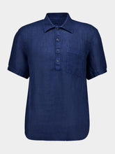 120% Lino Navy Linen Short-Sleeve Regular Shirt