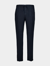 120% Lino Marine Blue Linen Drawstring Trousers