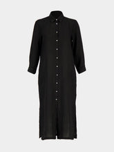 120% Lino Black Linen Maxi Shirt Dress