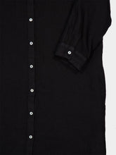 120% Lino Black Linen Maxi Shirt Dress