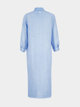 120% Lino Blue Linen Maxi Shirt Dress