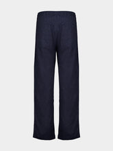 120% Lino Navy Blue Cotton Straight-Leg Trousers